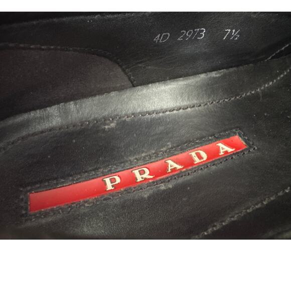 Prada Linea Rossa Black Leather Slip-On Sneakers w/ Yellow Arrow Italy 7.5 main image 16